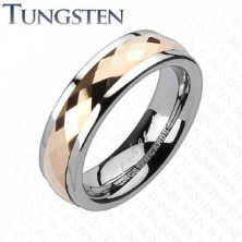Tungsten pierścionek - ruchomy środkowy pas z różowym złotem