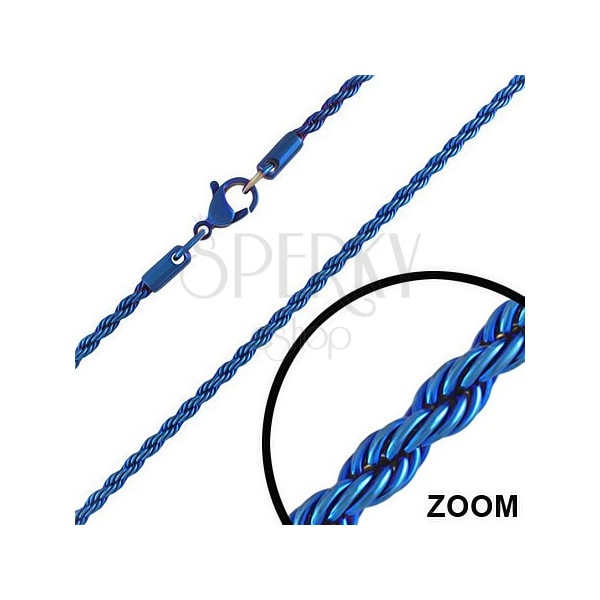 Stalowy anodyzowany łańcuszek - skręcony niebieski, Kord, 3 mm
