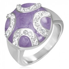Stalowy pierścień - wypukłe fioletowe koło, cyrkoniowe półksiężyce