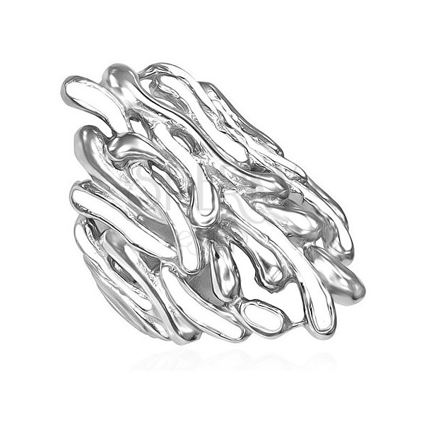 Biało - srebrny stalowy pierścionek, styl drewniany 