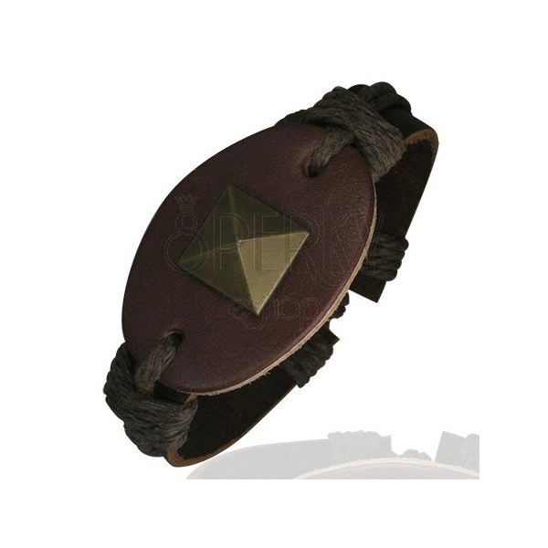 Bransoletka ze stali - owal, duża piramida, brązowa