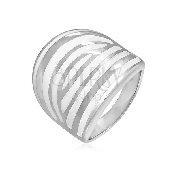 Stalowy pierścień - biała zebra, emaliowany