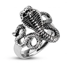 Patynowany stalowy pierścień - wściekła kobra