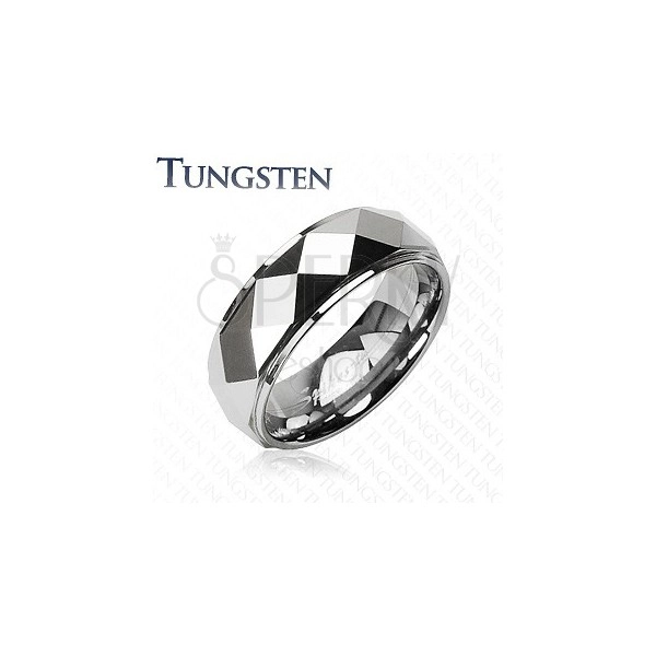 Tungsten pierścionek ze ściętymi rombami, srebrny kolor