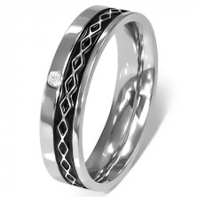 Pierścień ze stali chirurgicznej - celtycki wzór, przezroczysta cyrkonia