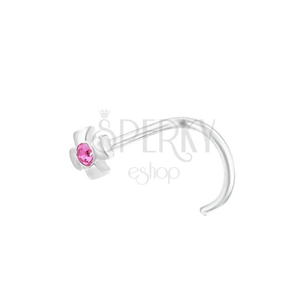 Piercing do nosa ze stali - Maltański krzyż, różowa cyrkonia