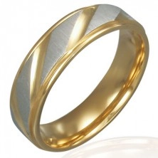 Obrączka ze stali - złoto-srebrny kolor, ukośne rowki