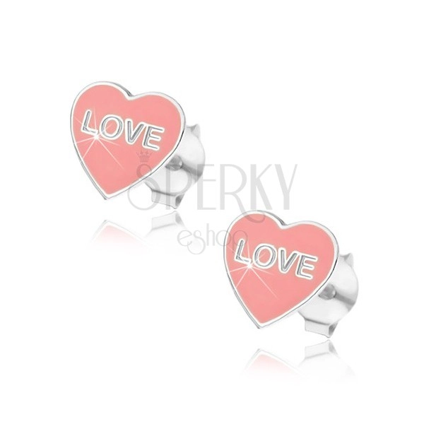 Srebrne kolczyki 925 - różowe serce Love