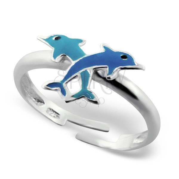 Srebrny pierścionek dziecięcy 925 - małe skrzyżowane delfiny
