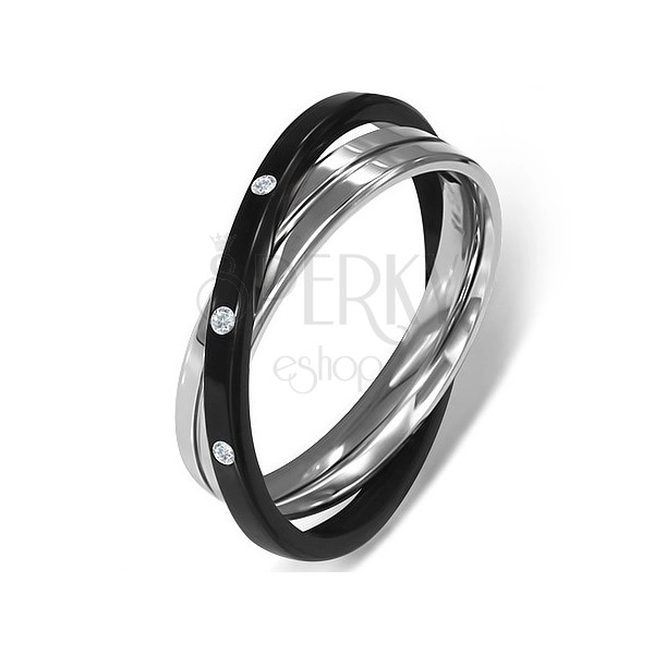 Stalowy pierścionek - podwójny, srebrny i czarny