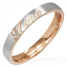 Stalowy pierścionek - miedziano-srebrny, Love