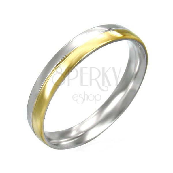 Damski pierścionek ze stali dwukolorowy - srebrno złoty