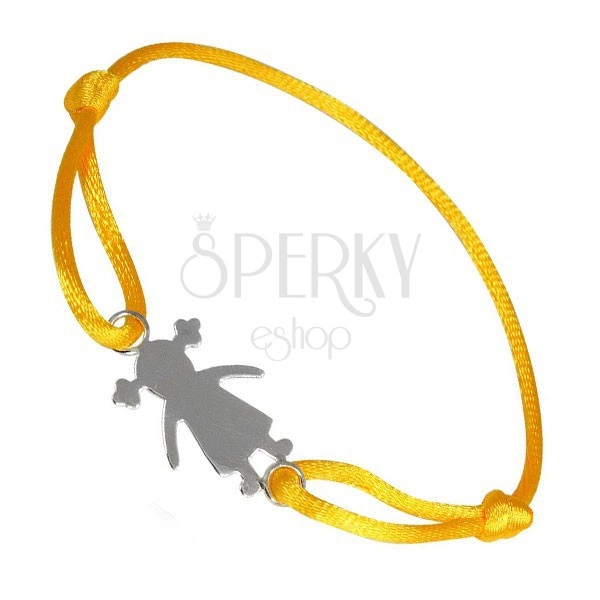 Srebrna bransoletka 925 - dziewczynka na żółtym sznurku