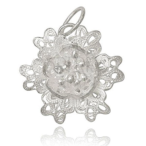 Srebrny wisiorek 925 - koronkowy kwiatek 3D z pręcikami