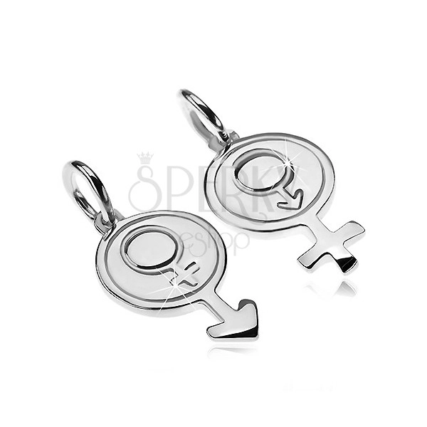 Wisiorki ze srebra 925 dla pary - okrągły symbol płci mężczyzny i kobiety