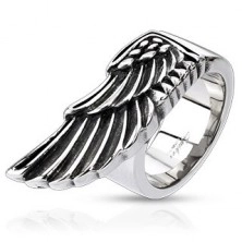 Pierścień ze stali - duże skrzydło orła