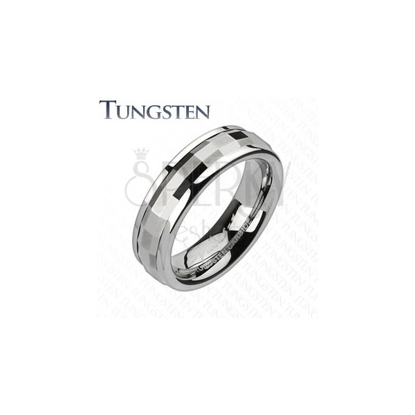 Tungsten obrączka - dekoracyjny środkowy pas z prostokątami 
