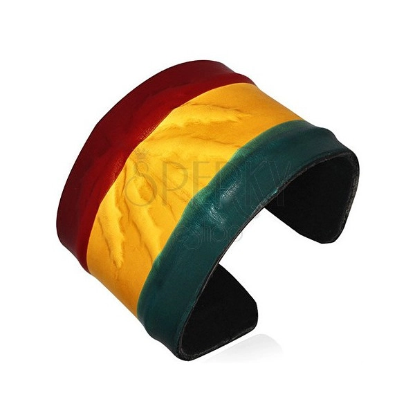 Skórzana bransoletka RASTA - wypukła marihuana, kolory Jamajki