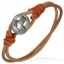 Skórzana bransoletka - brązowy podwójny sznurek, metaliczny guzik