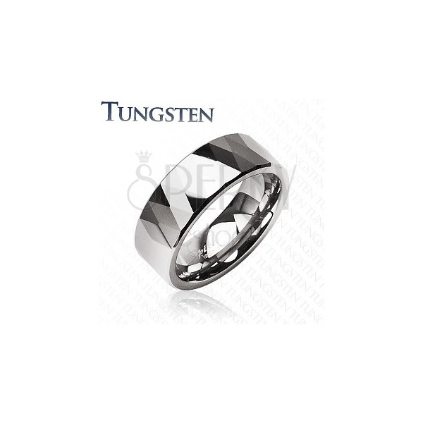 Tungsten pierścionek - błyszczące romby i trójkąty, srebrny kolor