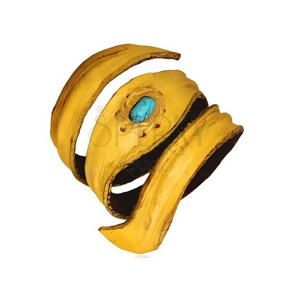 Skórzana bransoletka z turkusowym kamieniem pośrodku, żółta