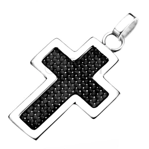 Stalowy wisiorek - srebrny zarys krzyża z czarną strukturą