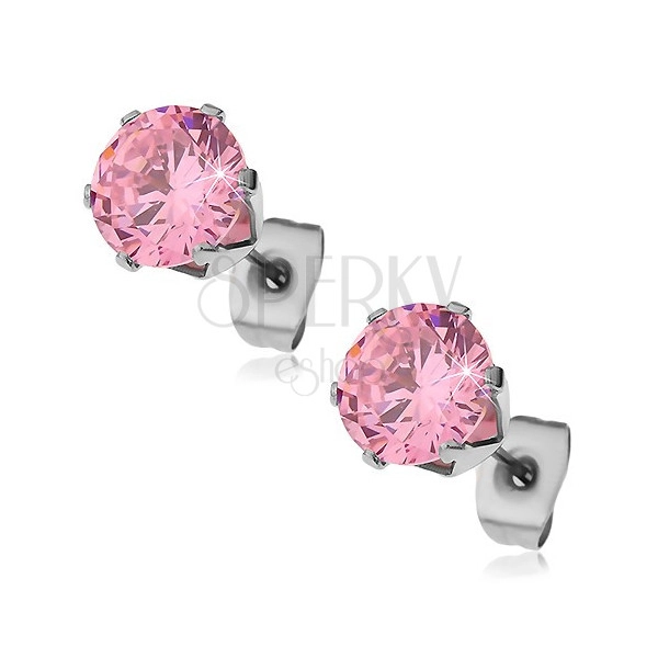 Kolczyki ze stali chirurgicznej z różową cyrkonią, 6 mm