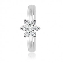 Srebrny pierścionek 925 - cyrkoniowy kwiat, wypukły pasek na obwodzie