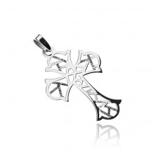 Srebrny wisiorek 925, krzyż z geometrycznymi wycięciami