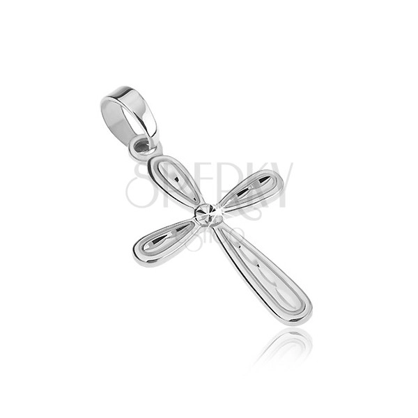 Wisiorek ze srebra 925 - lśniący krzyż, wydłużone łezki i nacięcia