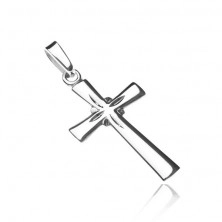 Srebrny wisiorek 925 - lśniący krzyż, grawerowane promienie