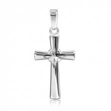 Srebrny wisiorek 925 - lśniący krzyż, grawerowane promienie