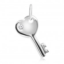 Zawieszka ze srebra 925 - klucz w kształcie serduszka z osadzoną cyrkonią