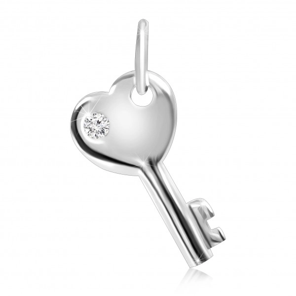 Zawieszka ze srebra 925 - klucz w kształcie serduszka z osadzoną cyrkonią