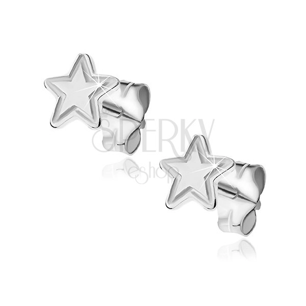 Kolczyki srebrne wkrętki 925 - pięcioramienna gwiazda z grawerem