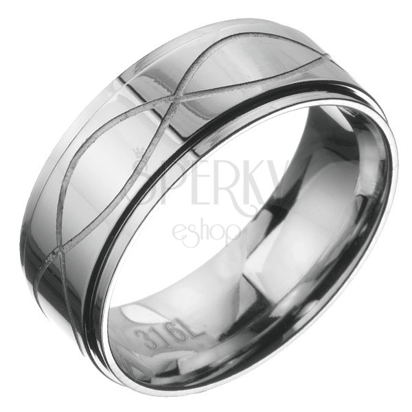 Stalowy pierścionek - obrączka z dwiema falami