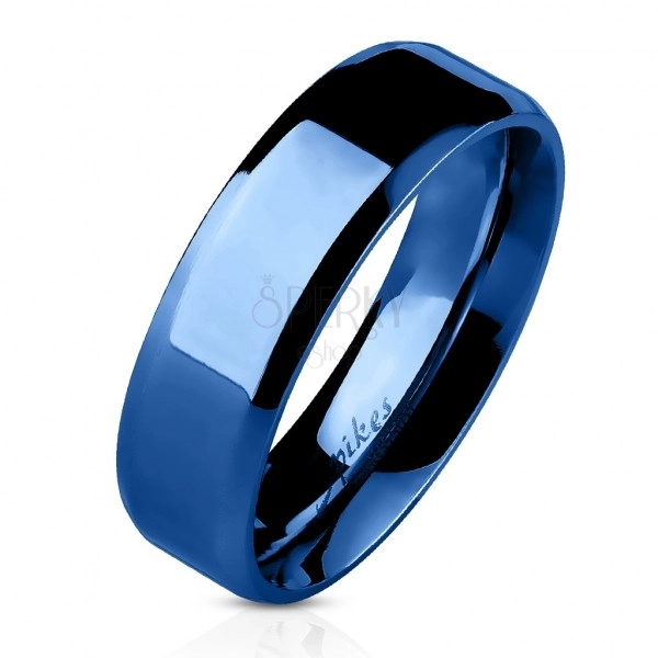Stalowy pierścionek - niebieska płaska obrączka, 6 mm