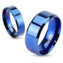 Stalowy pierścionek - niebieska płaska obrączka, 6 mm
