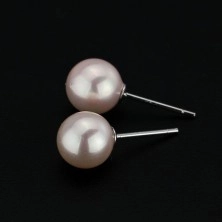 Srebrne kolczyki wkrętki 925 - różowe perły, 8 mm