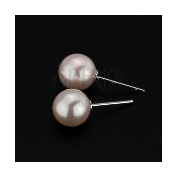 Srebrne kolczyki wkrętki 925 - różowe perły, 8 mm