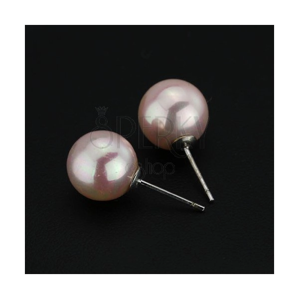 Kolczyki sztyfty ze srebra 925 - jasnoróżowe perły, 10 mm
