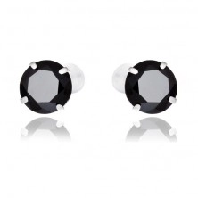 Kolczyki ze srebra 925 - okrągłe, czarne cyrkonie, 7 mm
