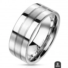 Stalowy pierścionek - srebrna obrączka z dwoma rowkami, matowo-lśniąca