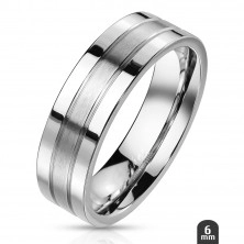 Stalowy pierścionek - srebrna obrączka z dwoma rowkami, matowo-lśniąca