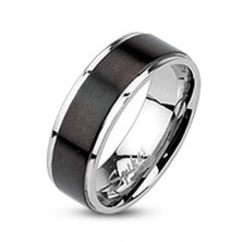 Stalowy pierścionek - obrączka z czarnym matowym pasem, 6 mm