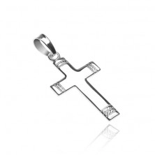 Srebrny lśniący wisiorek 925 - krzyżyk, wzór sznurów na ramionach