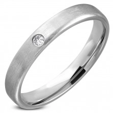 Stalowy pierścionek - srebrna obrączka z przeźroczystym kamyczkiem