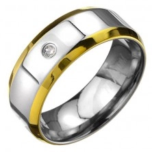 Pierścionek z tytanu - srebrna obrączka ze złotym brzegiem