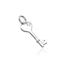 Wisiorek ze srebra 925 - klucz z główką w kształcie serca i cyrkonią