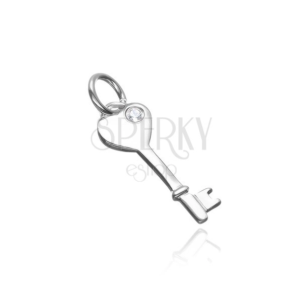 Wisiorek ze srebra 925 - klucz z główką w kształcie serca i cyrkonią